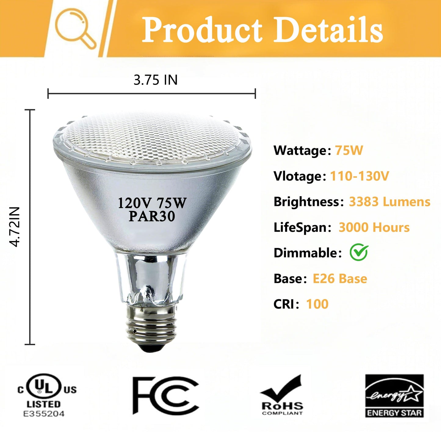Misdood Par30 Long Neck Halogen Flood Light Bulbs 120V 75W  Dimmable Par30 Led Light Bulb Replacement  E26 Medium Base  2700K Warm Lighting  3000 Hours For Recessed Light Bulb(6 Pack)