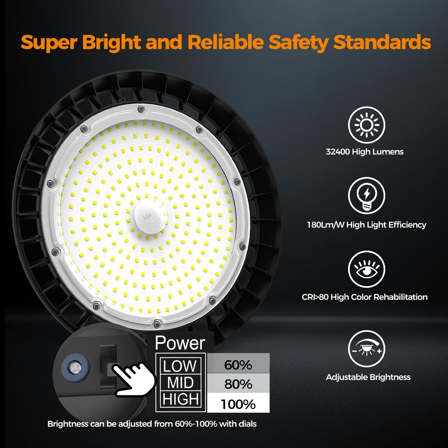 Led High Bay Lights 180W Ufo Shop Lights 32400 Lm 6000K Ip65 Commercial Bay Lighting Fixture 5Ft Cable Plug & Play For Warehouse Factory Garage Workshop Barn 18 Pack