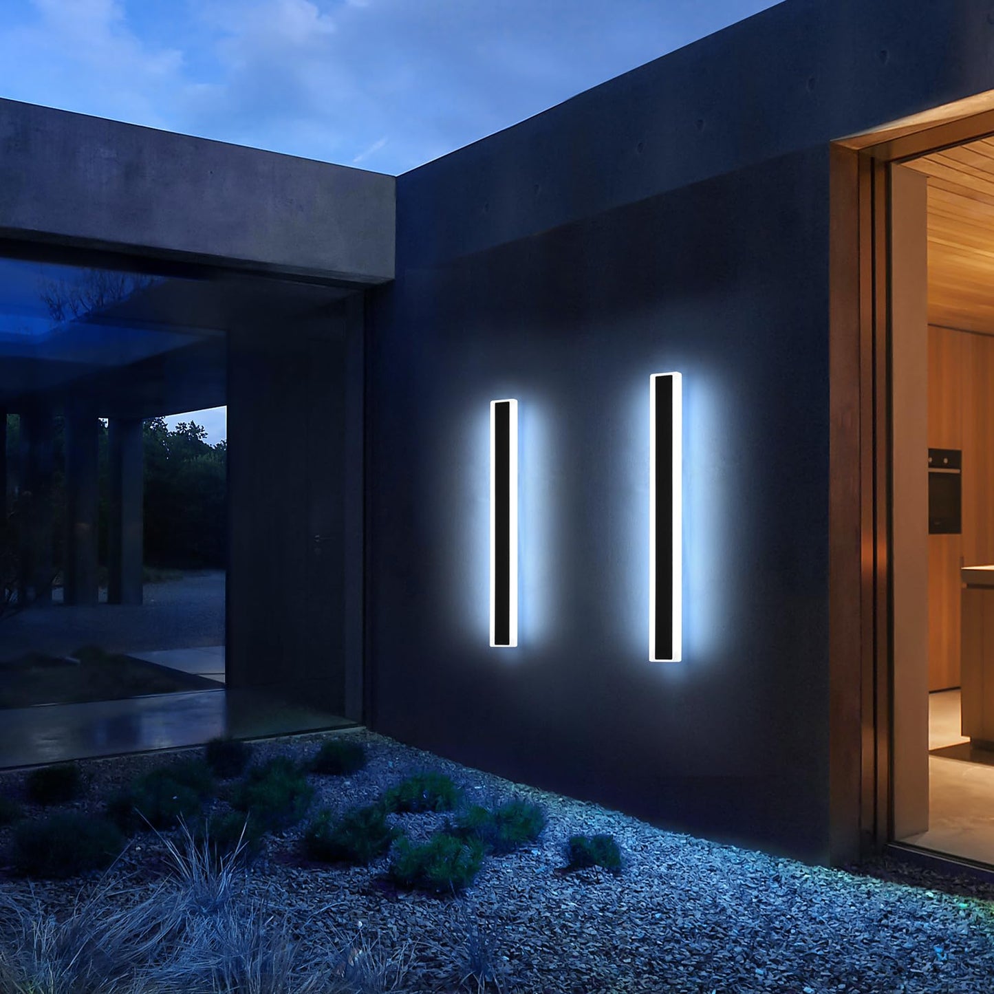 Mikeru 2Pack 23.6Inch Long Led Wall Light  6000K Cool White Modern Outdoor Wall Light Ip65 Waterproof Black Acrylic Porch Exterior Lighting Fixtures  Exterior Wall Mount Lights