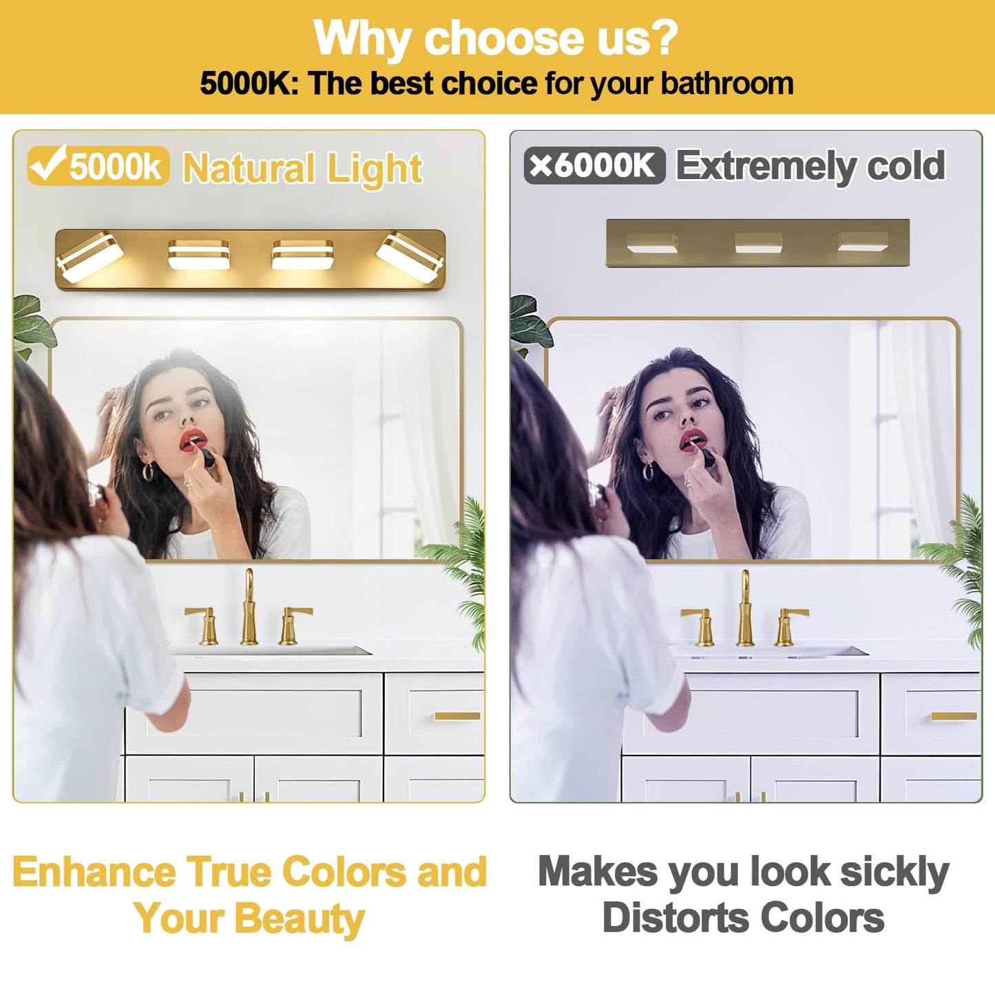1600Lm Led Modern Bathroom Vanity Light Fixtures  360?Rotate Acrylic Gold Vanity Lights For Bathroom  Modern Wall Lighting Fixtures Over Mirror Kitchen Living Room (Natural White Light 5000K)