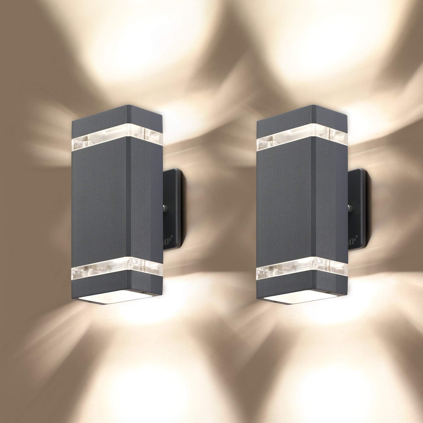 LMP LED Square Up and Down Outdoor Wall Lights, 2 Pack, Aluminum, Waterproof, 3000K, 5W, Model ZY-B1046C2HUI, Gray