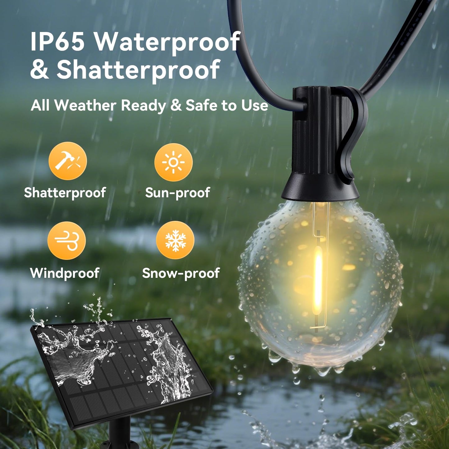Hjq 120Ft(60X2) Solar String Lights Waterproof  Patio Lights Solar Powered With Remote & Usb Port  40+2 Led Shatterproof Bulbs  3 Modes  Dimmable Solar Lighting Hanging For Camping Backyard Garden