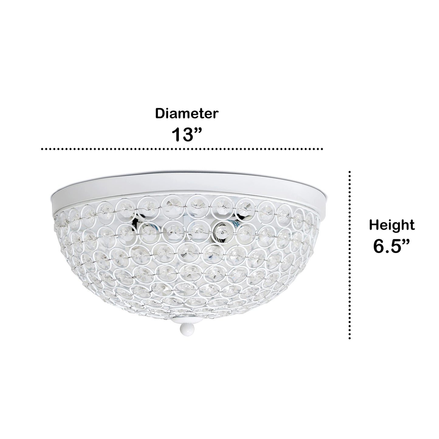 LALIA HOME 2 Light Ceiling Flush Mount, Crystal, 13x13x6.5 inches, White, Model LHM-2000-WH