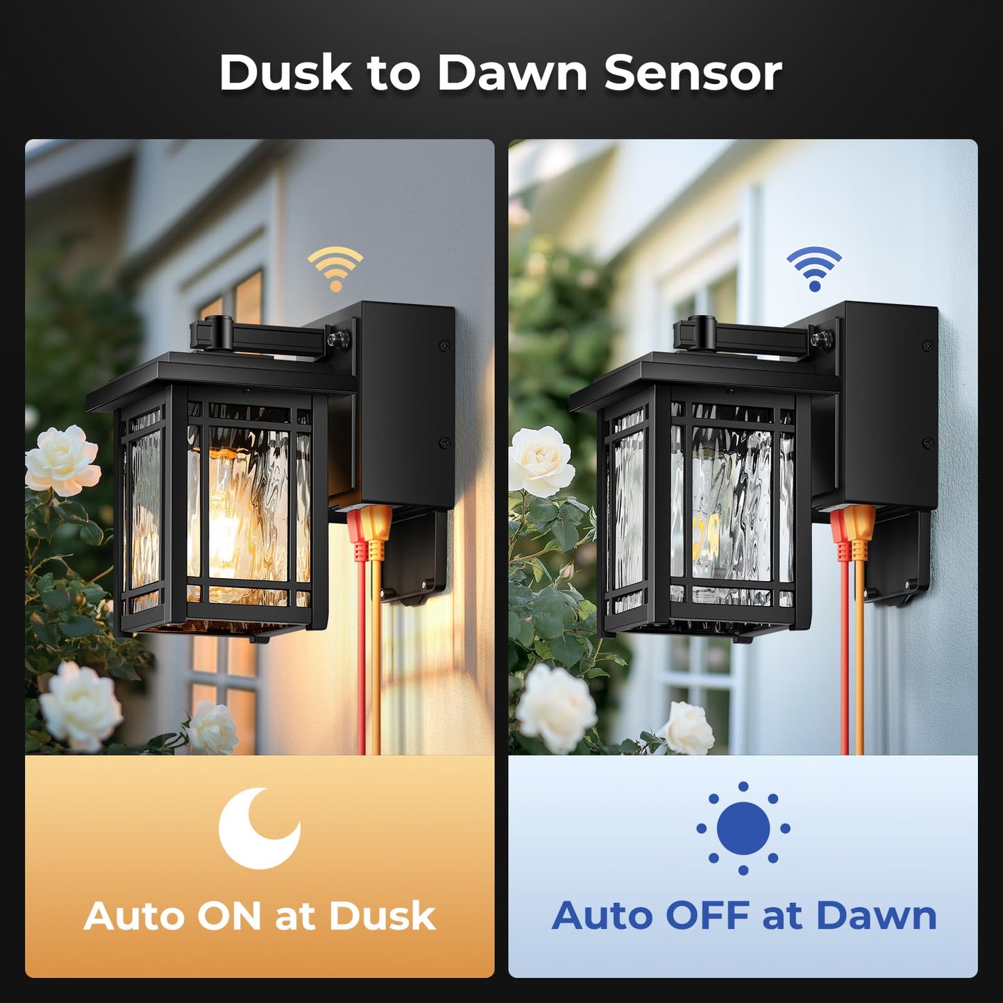 Opaxis 2-Pack Porch Light With Gfci Outlet  Black Dusk To Dawn Outdoor Lantern Wall Mount  Modern Outdoor Sconces Wall Lighting With Glass Shade  Waterproof Outdoor Light Fixtures For House  Garage