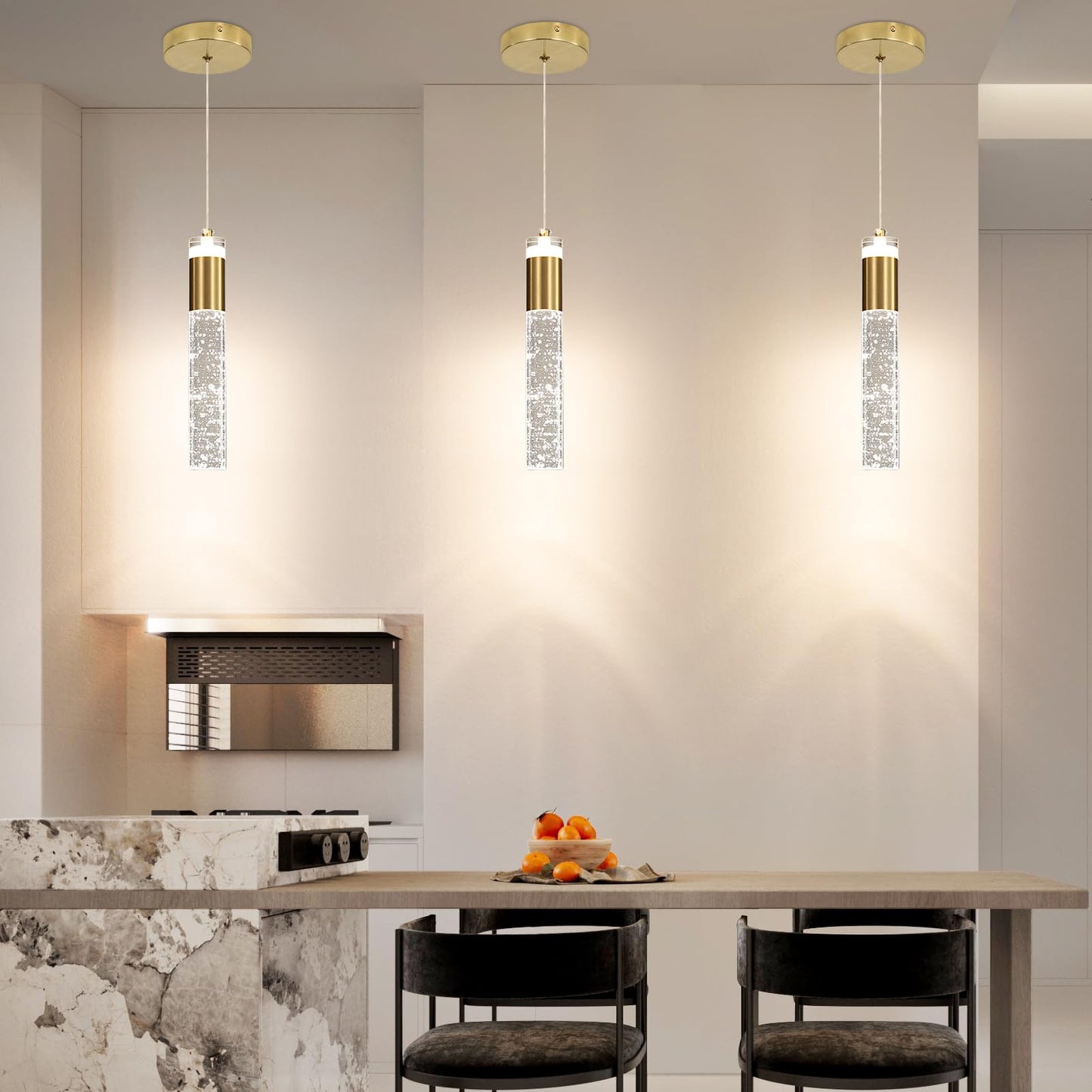 3 Pack Modern Kitchen Island Pendant Lights  Gold Bubble Crystal Ceiling Hanging Light  3 Color 2700K/4500K/6500K  Mini Linear Led Chandelier Lighting For Dining Room  Bedroom  Bar  Hallway  Bedside