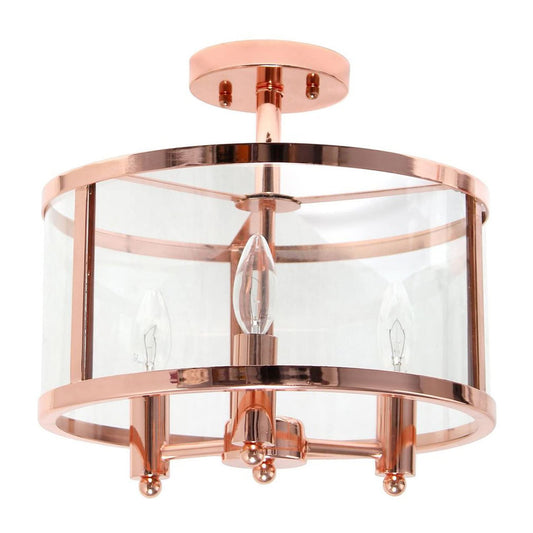 LALIA HOME 3-Light Semi-Flushmount Ceiling Light, Glass & Metallic Accents, 13in Rose Gold, Model 1270-LHM-1000-RG