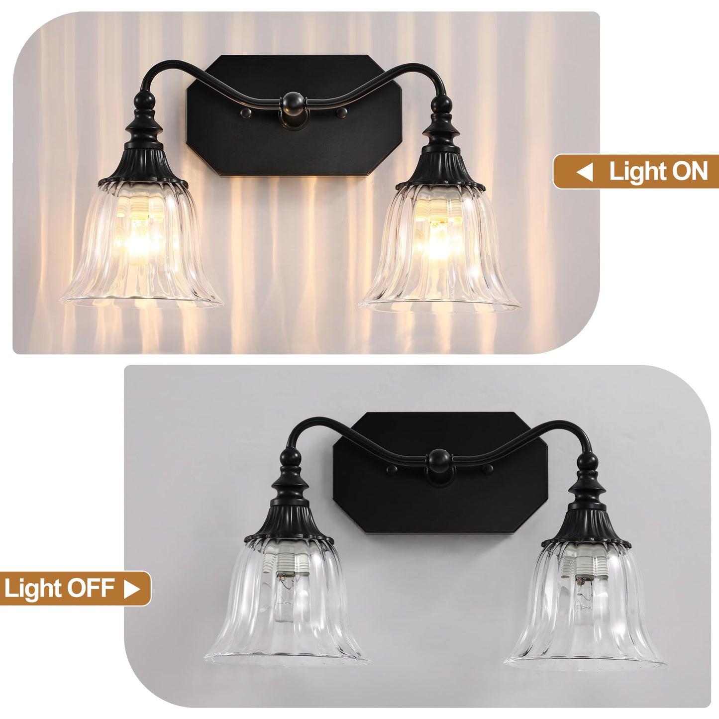 Lmnlvn Bathroom Vanity Light Fixture  2 Lights Bathroom Lighting Matte Antique Brass Finish With Crystal Glass Shade  Vintage Vanity Light For Bathrooms