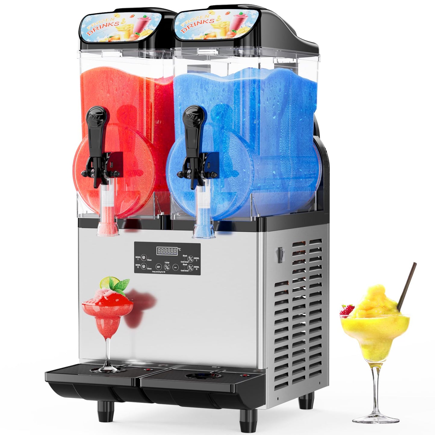 8Gal/30L Commercial Slushy Machine,Independently Control 2 Tank's Temp,5-45 Minutes to Make Margarita & Slushie & Cold Drink,Built-in LED Light,110V Professional Frozen Drink Maker with Self-cleaning