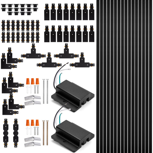 H Track Lighting Rails Kit - Icreating 52.5Ft Black Track Lighting Tracks 3 Wire With Floating Canopy Connector  L  I And T Connectors For Single Circuit H Type Led Tracks Lights Heads Fixtures