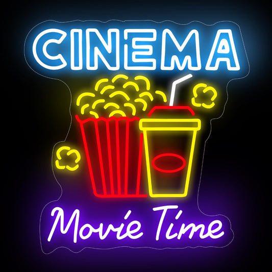 Cinema Movie Time Neon Sign  Movie Theater Led Light  Popcorn Neon Decor  Home Theater Popcorn Led Sign  Home Room Decor Lighting  Snack Bar Decoration Gift  Man Cave Party Birthday