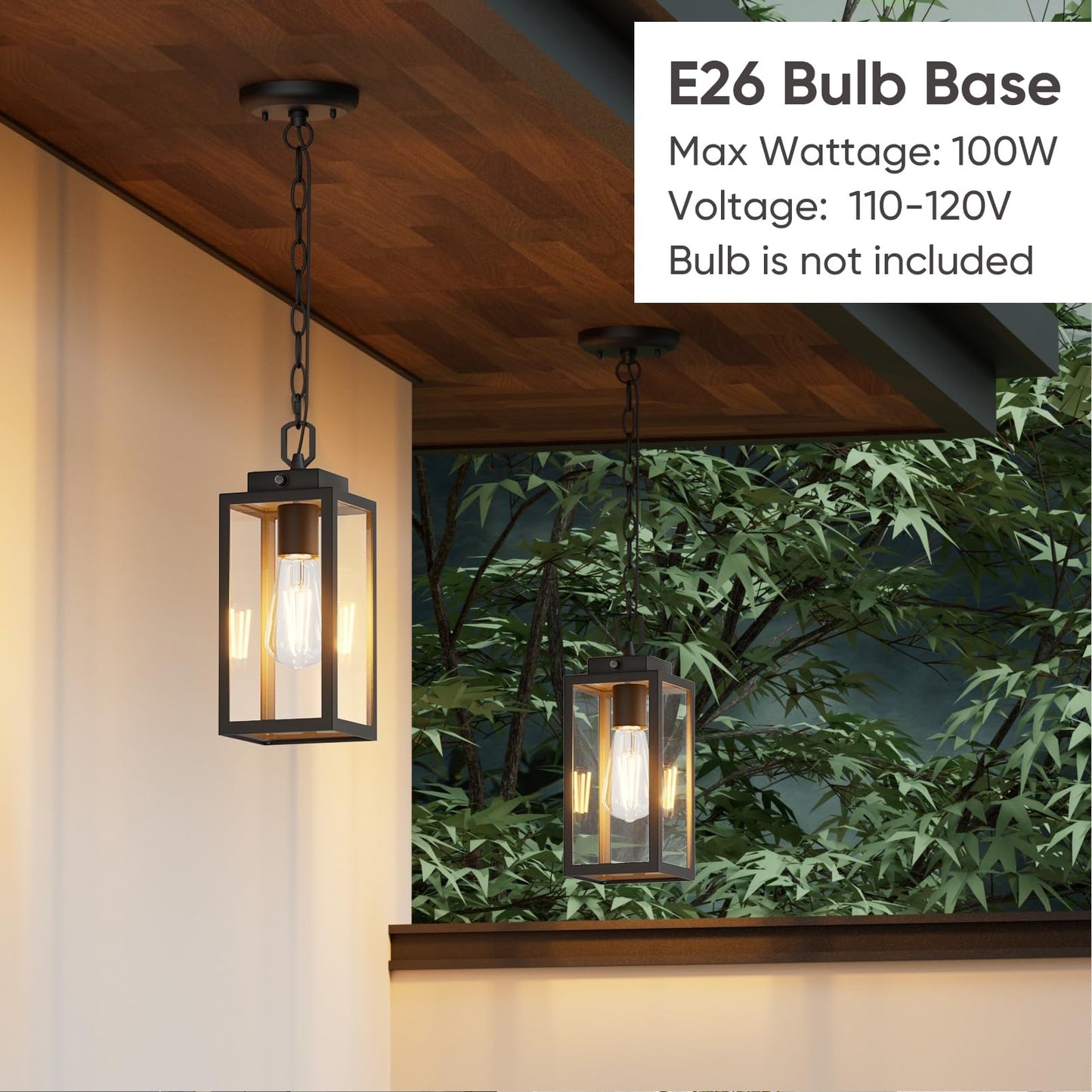 Aoceley Dusk To Dawn Outdoor Pendant Light  Modern 1-Light Outdoor Hanging Lantern  Matte Black Aluminum With Clear Glass  Exterior Pendant Lighting Fixture For Porch