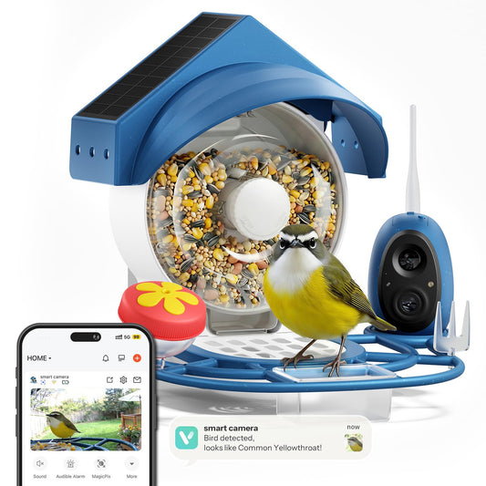 Liscuty Smart Bird Feeder with Camera - 2K HD Smart Bird Feeder, Solar Powered Outdoor Birdhouse with Easy Clean Design for Backyard Birding & Wildlife Bird Watching, Gift for BirdLover (Blue)