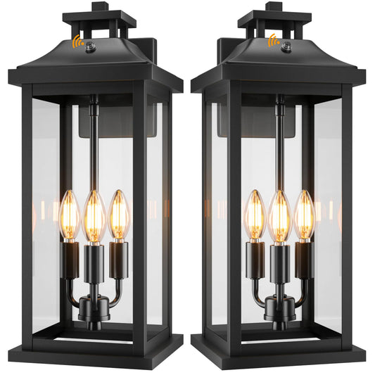 Venzblomia 20 Large Dusk To Dawn Outdoor Lights 3-Light  2 Pack Black Modern Exterior Lighting Fixtures Photocell Sensor Outside Porch Lights Wall Mount  Waterproof Patio Exterior Sconce Lamps E12