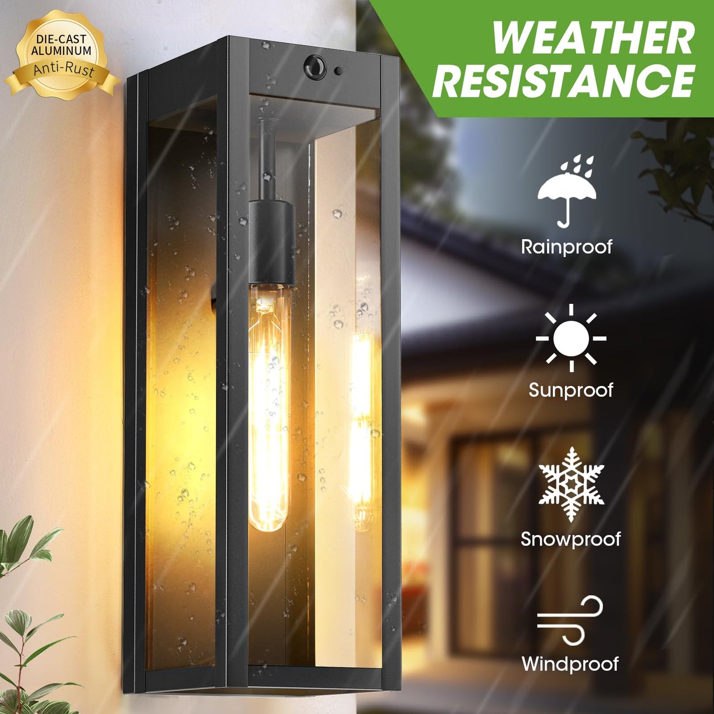 Criry 15.3 Large Motion Sensor Outdoor Wall Lights 2Pack  Dusk To Dawn Porch Lights Outdoor Wall Sconces 3 Lighting Modes Black Exterior Lighting Fixtures For House Garage Bulb Not Included