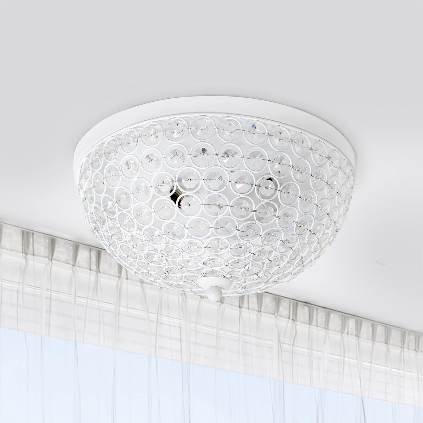 LALIA HOME 2 Light Ceiling Flush Mount, Crystal, 13x13x6.5 inches, White, Model LHM-2000-WH