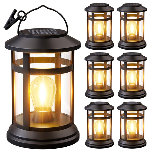Nfever Solar Lanterns Outdoor Waterproof: 6 Pack Hanging Solar Lights For Outside Patio Porch Garden Tabletop Decor - Bright Led Warm White Solar Powered Lighting - 2025 Gardening Lovers Mom Gifts