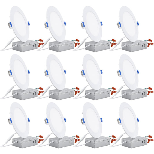 TORCHSTAR 12-Pack 6 Inch Ultra-Thin LED Recessed Lighting, 12W Dimmable, Daylight (5000K), ETL & Energy Star, Model R1