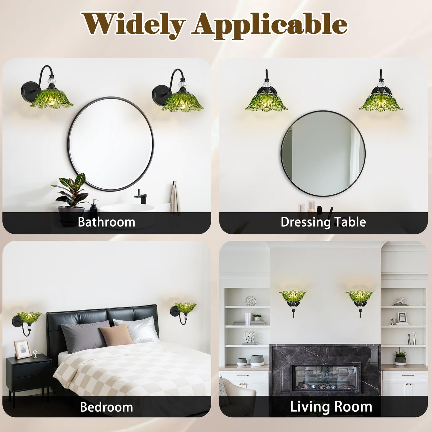 Sunkryster 1 Piece Black Wall Sconce With Floral Green Glass Shade  Black Farmhouse Wall Mount Lighting For Bathroom Vintage Bathroom Vanity Light Fixture