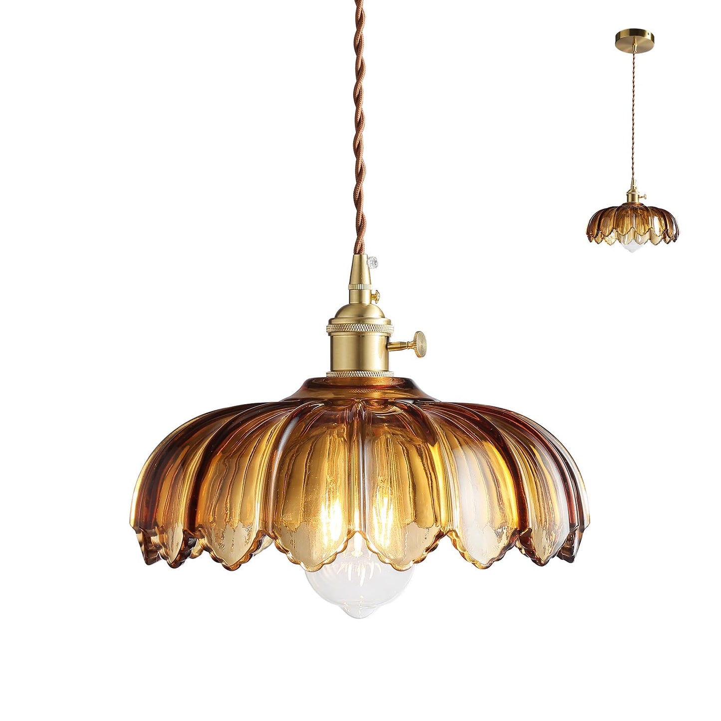 Xzhgcee Pendant Lights Kitchen Island: Amber Glass Hanging Light Fixture With Rotating Switch  E26 Base - Modern Lighting For Dining Room  Bedroom & Living Room