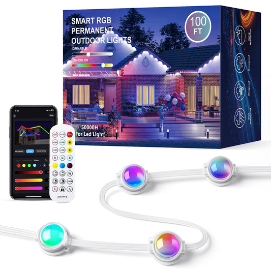Permanent Outdoor Lights For House  100Ft Rgb+Ic Smart Eave Lights With Diy Color  Ip67 Waterproof  App & Remote Control  72 Scene Modes  Outdoor Roof Lighting For Christmas  Holiday & Daily Decor