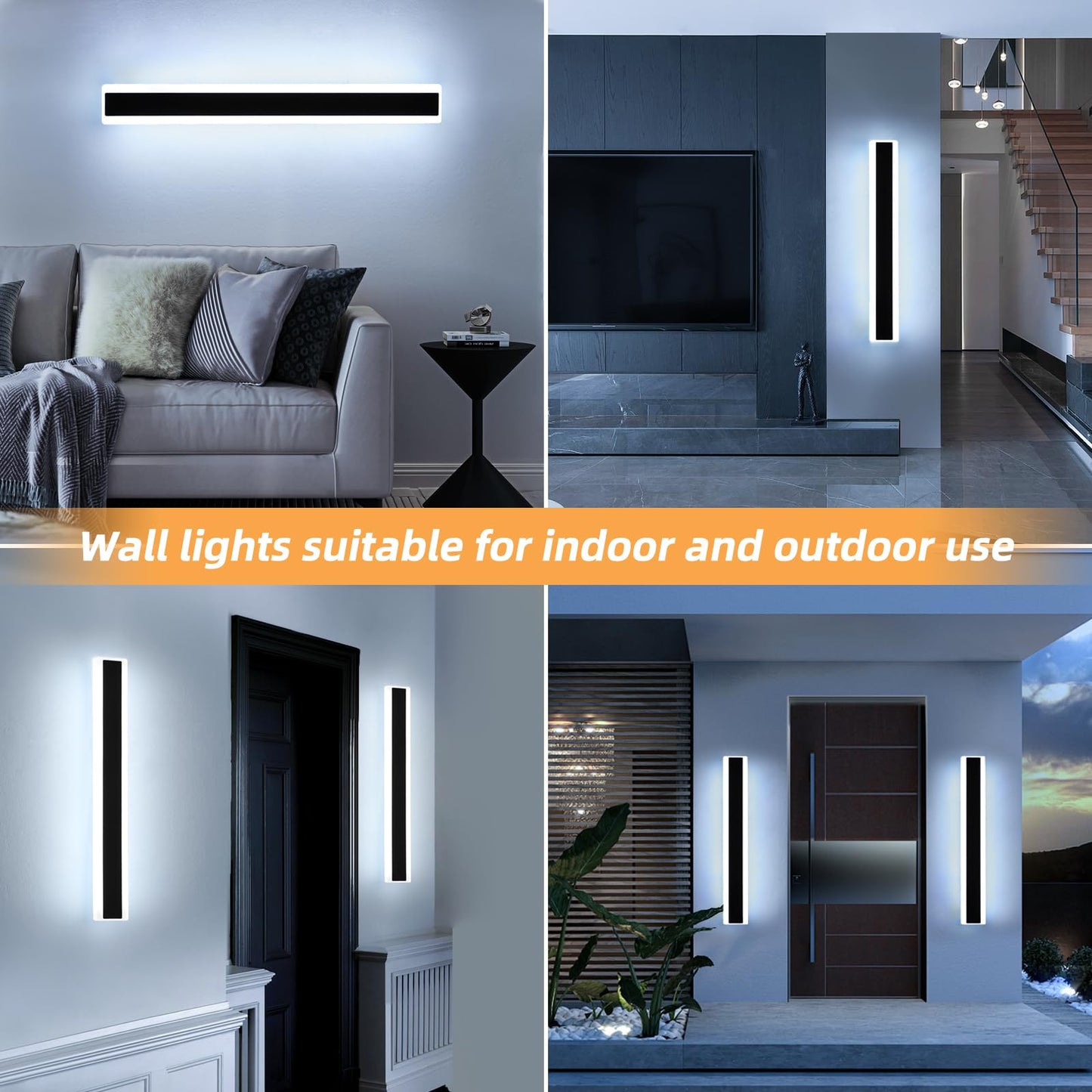 Mikeru 2Pack 31.4Inch Long Led Wall Light  6000K Cool White Modern Outdoor Wall Light Ip65 Waterproof Black Acrylic Porch Exterior Lighting Fixtures  Exterior Wall Mount Lights