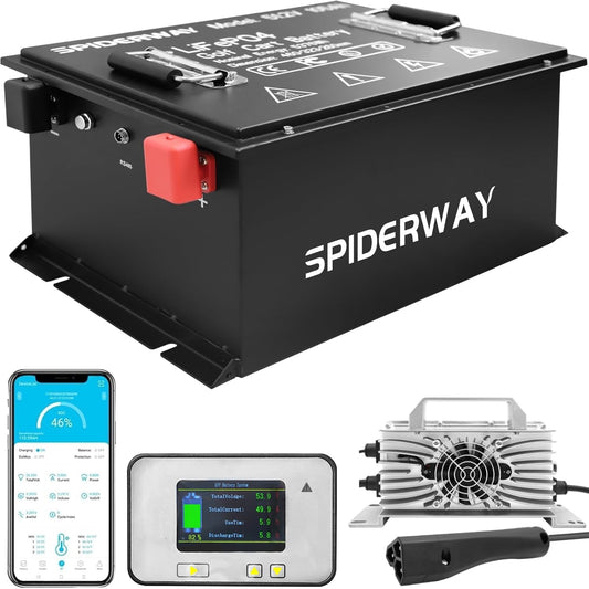 48V Lithium Battery Golf Cart, 48V 105Ah Golf Cart Battery for EZGO RXV&TXT with 25A Charger, Built-in 200A BMS and Bluetooth, Touch Screen & Mobile App, 6000+ Cycles, Max 10.24kW, Peak Current 600A