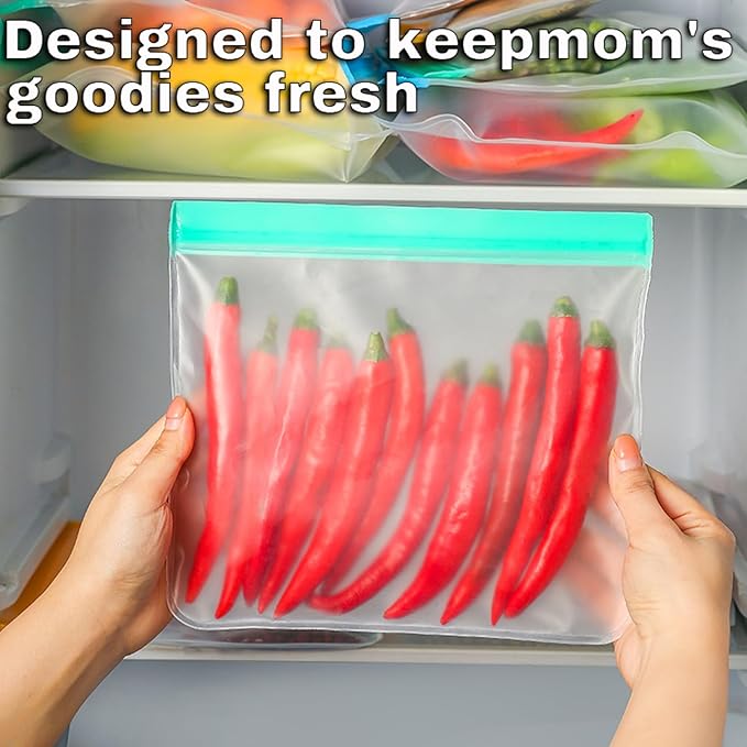 10 Pack Reusable Snack Bags – Extra-Thick, Leakproof, BPA-Free Food Storage Bags – Dishwasher Reusable Freezer Bags, Ideal for Sandwiches, Snacks, Cereal, Travel & Home Organization (Blue)