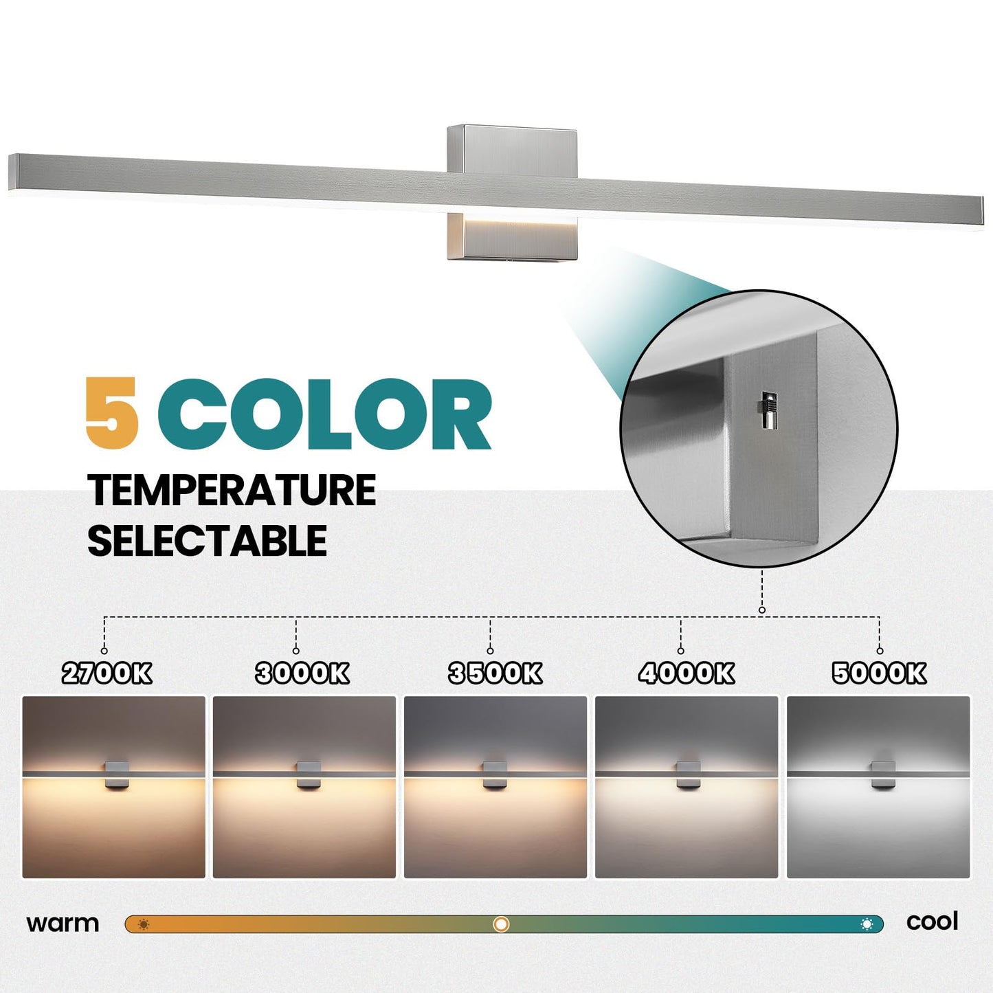 Kaisite Brushed Nickel Vanity Light For Bathroom Above Mirror 39 Inch Led 5Cct Bathroom Lighting Fixtures Dimmable Modern Bath Wall Light Fixture Over Mirror