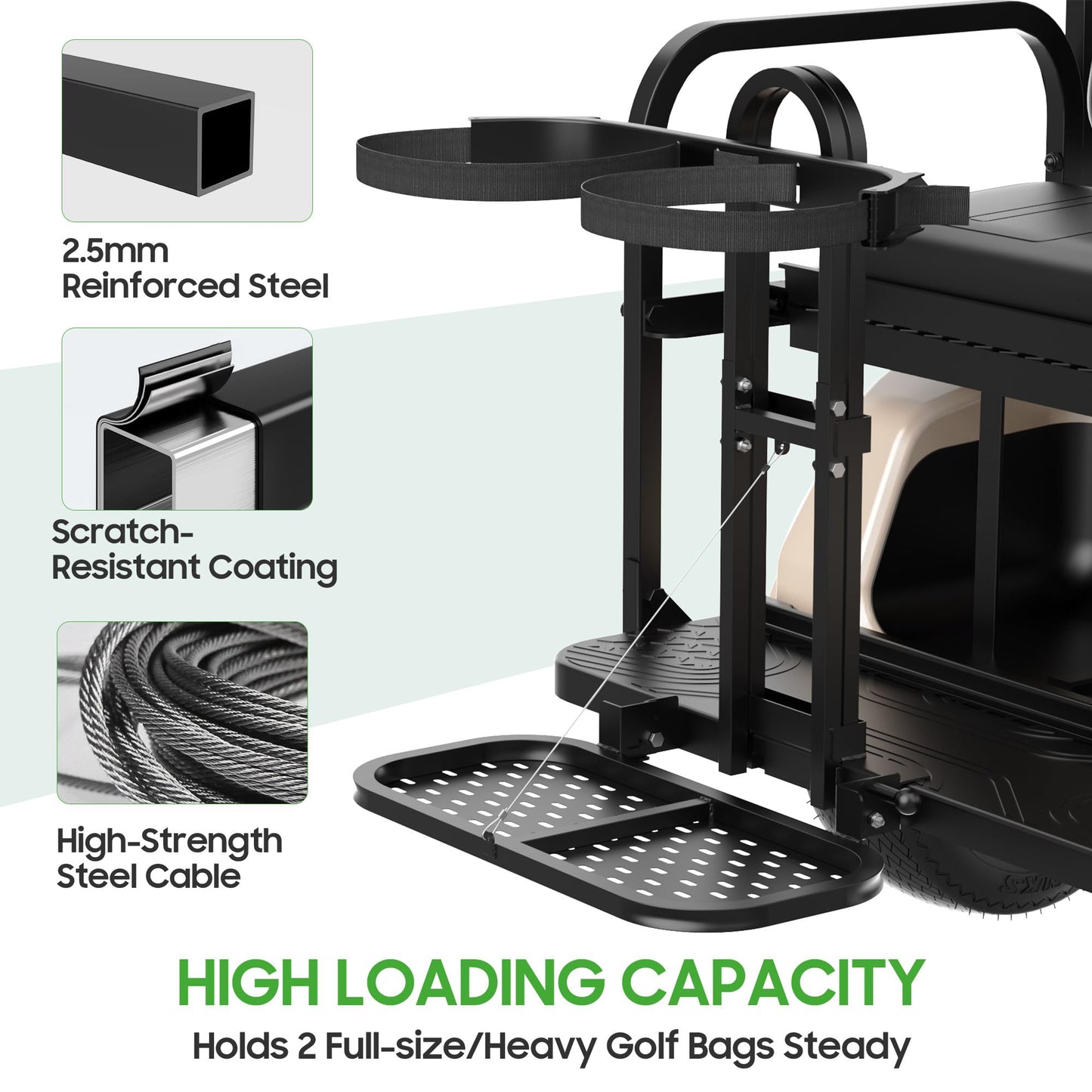 10L0L Universal Golf Cart Bag Holder Rack for EZGO Yamaha Club Car, Foldable Rear Seat Golf Bag Rack Accessory with Adjustable Height and Anti-Shake Design