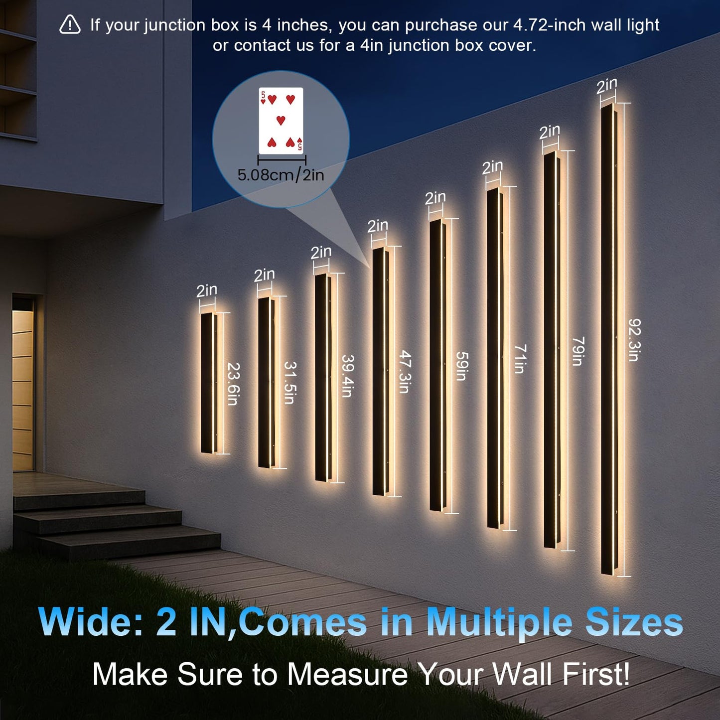 Niuzdu 23.6Inch Porch Wall Lights - Long Strip Modern Outdoor Wall Light Fixture  Dimmable Black Wall Mount Exterior Lighting Wall Sconce Outside Garage Lights For House  Courtyard  Corridor