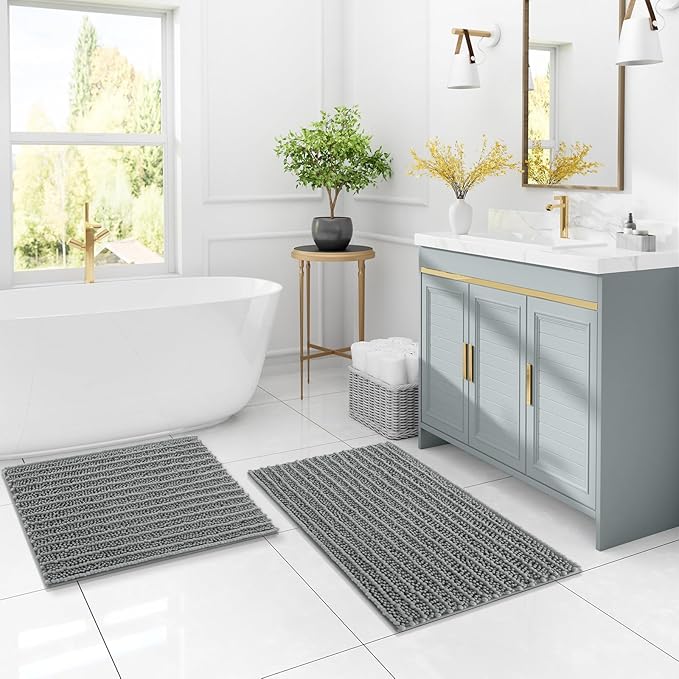 Arotive Luxury Chenille Toilet Rugs U-Shaped, Extra Soft Thick Absorbent Bathroom Mat, Non-Slip Shaggy Plush Contour Rugs, Machine Wash Dry Bath Mat for Toilet Base, 24x24, Grey