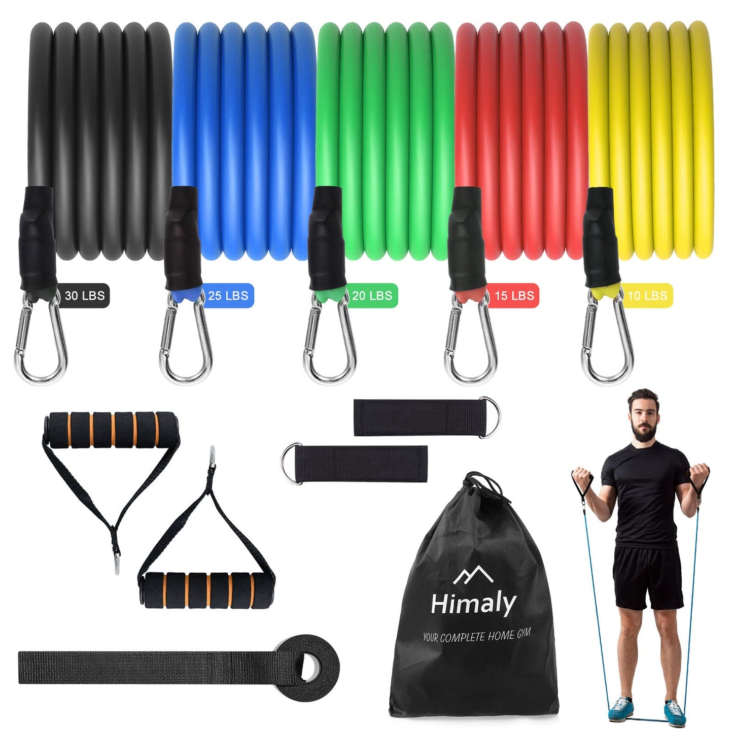 Resistance Bands Set, Himaly Exercise Bands Strength Training Fitness Bands Workout Elastic Bands with Legs Ankle Straps, Door Anchor, Handles & Carry Bag for Home Outdoor Workouts