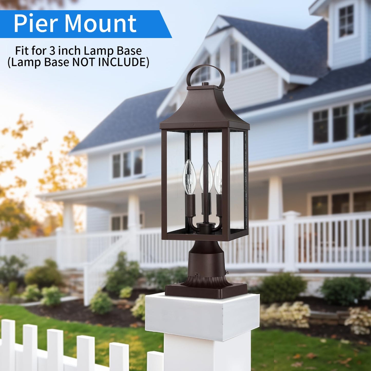 Myhxq 18.62 Post Light Outdoor  Large 3-Light Lamp Post Light Fixture  Modern Pillar Outside Lighting Waterproof Post Lantern Lamp Outdoor Post Light Fixtures Pole Lights For Porch  Brown  1 Pack