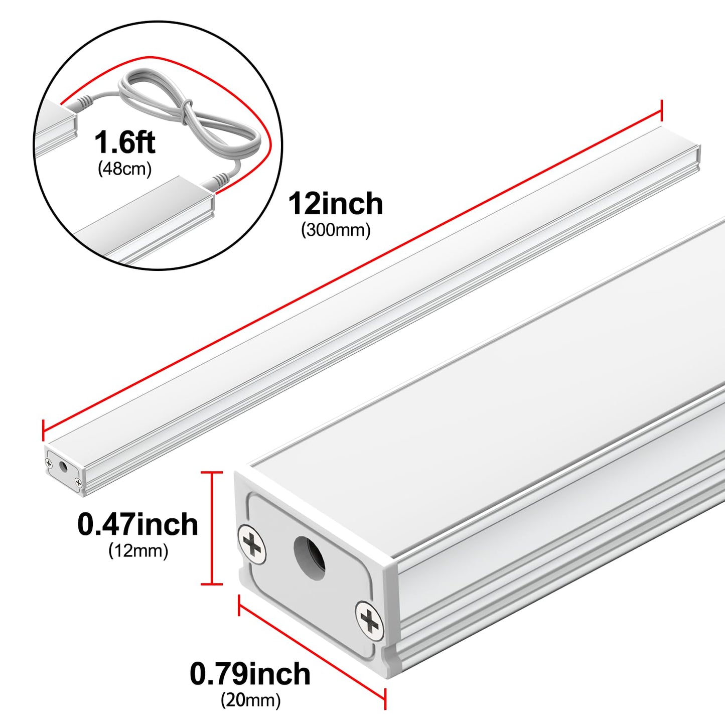 ASOKO Dimmable LED Under Cabinet Lights, 3 Pack, 12in Linkable, Warm White 3000K, Aluminum, Model YQ-CGD-3C