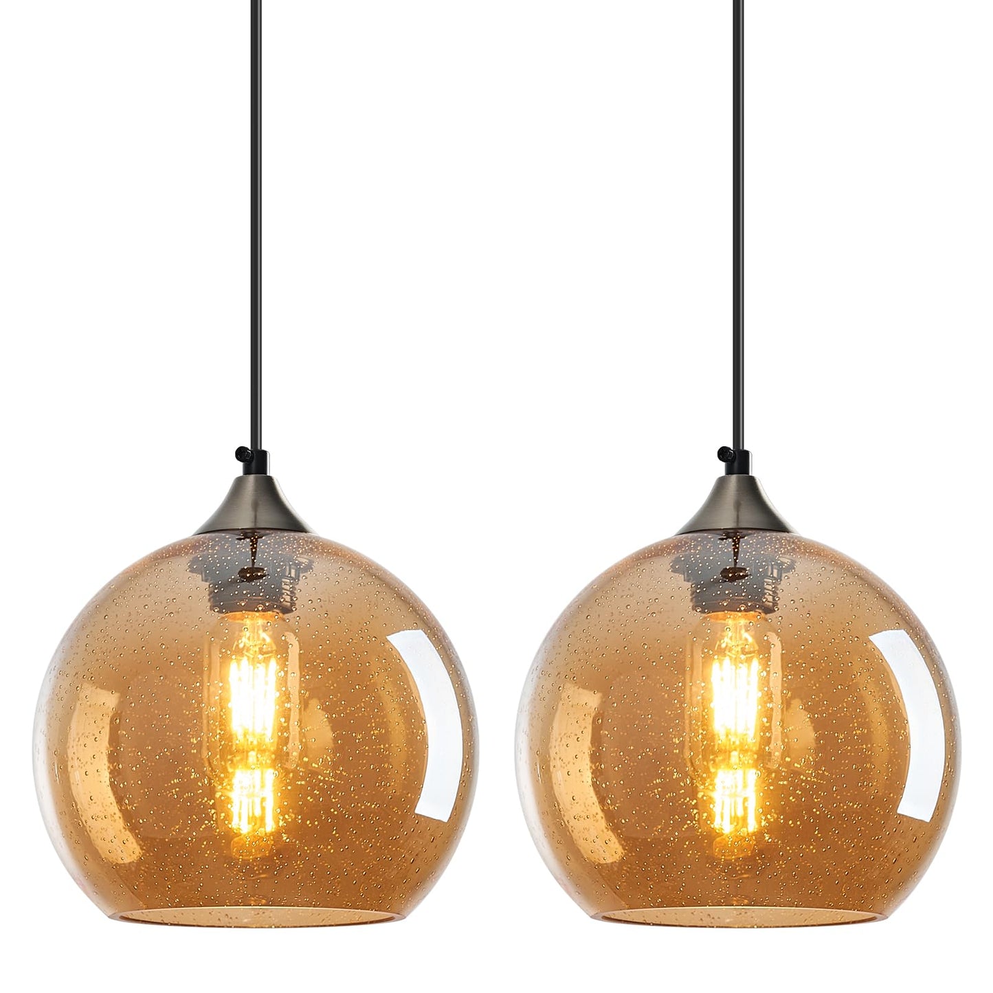 Lbsqj Amber Glass Pendant Lights Kitchen Island Lighting Globe Pendant Light Fixtures Modern Pendant Lighting For Bedroom Living Dining Room Light Fixture (7.87 In  2 Pack)