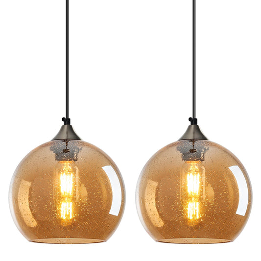 Lbsqj Amber Glass Pendant Lights Kitchen Island Lighting Globe Pendant Light Fixtures Modern Pendant Lighting For Bedroom Living Dining Room Light Fixture (7.87 In  2 Pack)