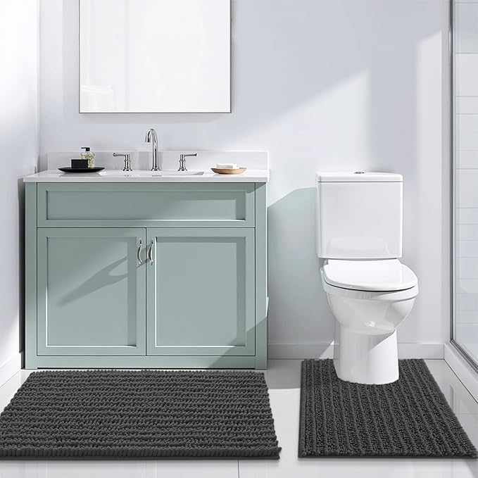 Arotive Luxury Chenille Bathroom Rug Mat, Extra Soft Thick Absorbent Shaggy Bath Rugs, Non-Slip Machine Wash Dry, Plush Bath Mats for Bathroom, Shower and Tub, 40x32, Dark Grey