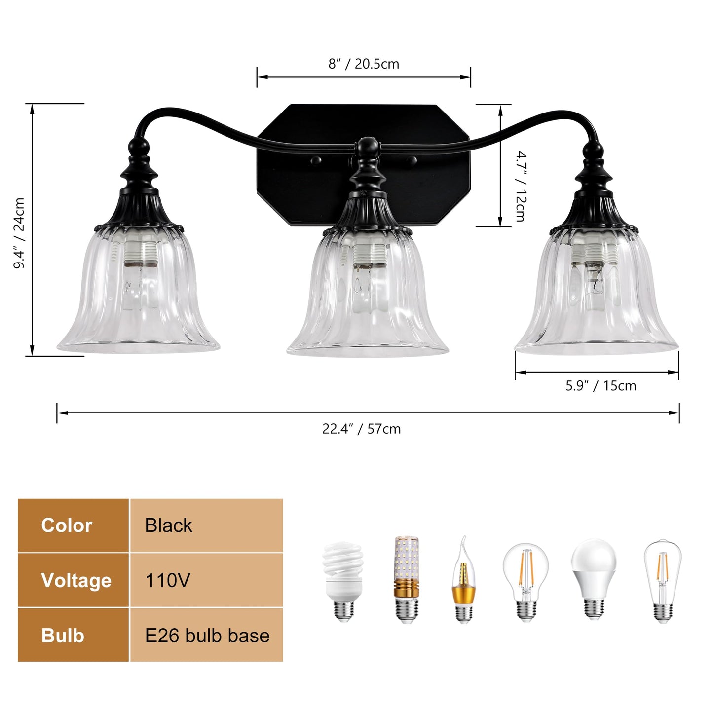 Lmnlvn Bathroom Vanity Black Vintage Light Fixture  3 Lights Bathroom Lighting Matte Antique Brass Finish With Crystal Glass Shade  Black Vintage Vanity Light For Bathrooms