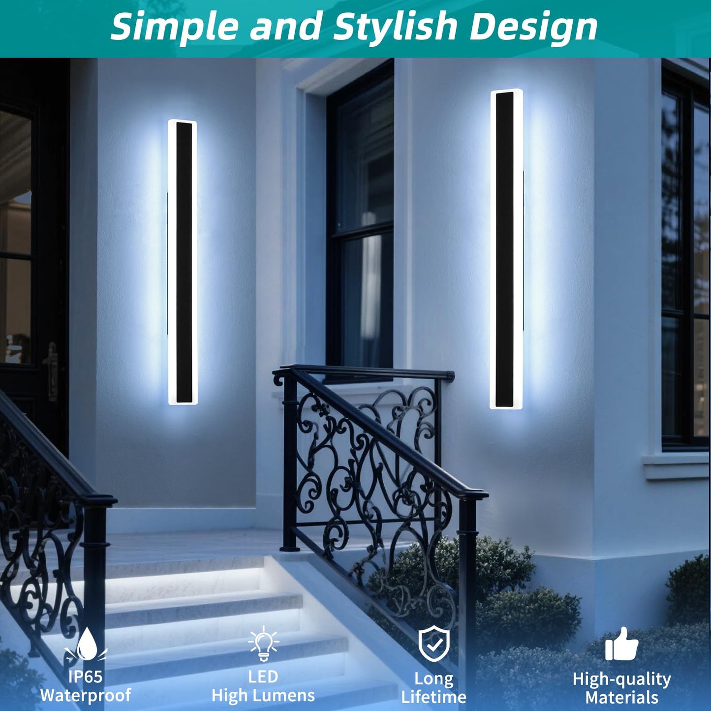 Mikeru 2Pack 39.3Inch Long Led Wall Light  6000K Cool White Modern Outdoor Wall Light Ip65 Waterproof Black Acrylic Porch Exterior Lighting Fixtures  Exterior Wall Mount Lights