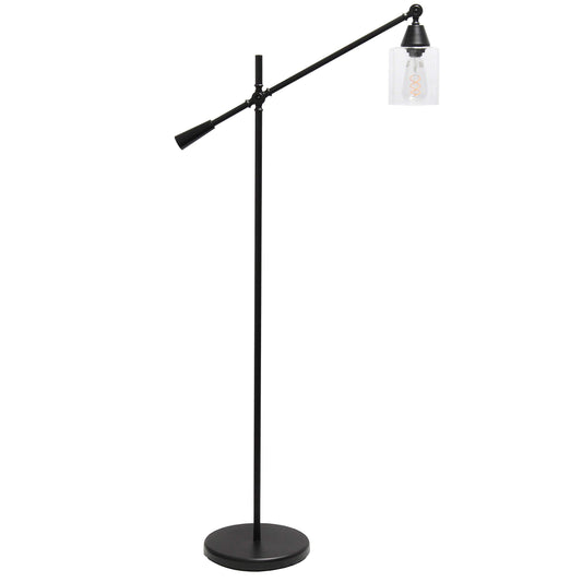 Elegant Designs Floor Lamp, Pivot Arm, Glass Shade, 30inL x 11inW x 56inH, Metal, Black, Model LF1030-BLK