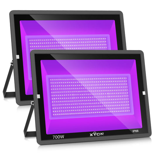 Xycn 2 Pack 700W Led Black Lights  395Nm To 410Nm Flood Blacklight Light With Plug Outdoor Ip66 Waterproof For Glow In The Dark  Dance Party  Stage Lighting  Body discomfort-reducingt  Fluorescent Poster  Neon Glow
