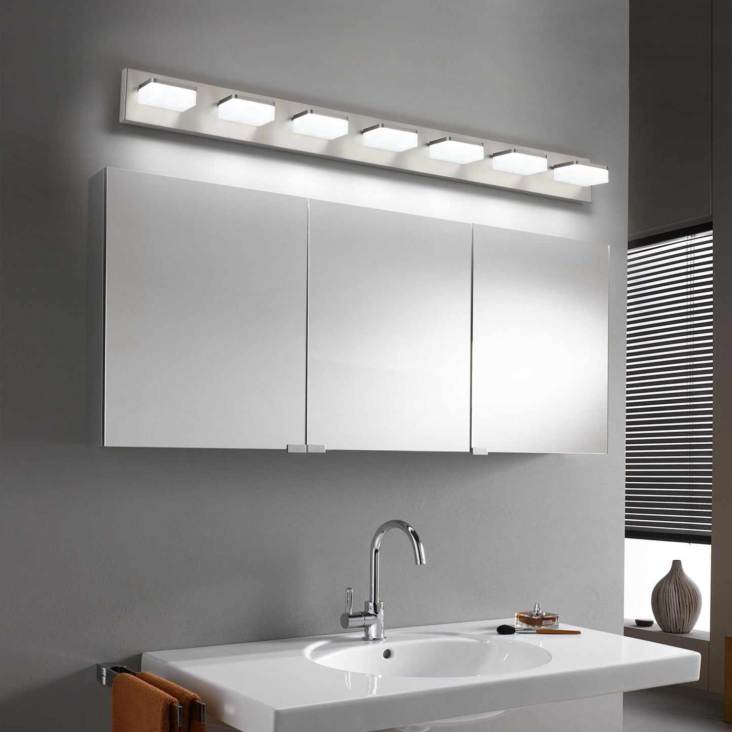 Bicrink 7-Light Bathroom Vanity Light Fixture Over Mirror  Nickel Led Vanity Lighting Fixtures  45.67 Inch Modern Bathroom Wall Light Fixtures With Rotating Lamp Head