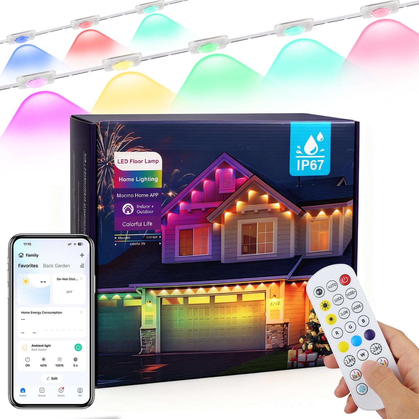 Permanent Outdoor Lights 147Ft With 54 Rgbic Led Smart Led Lights  App/Remote Control Ip68 Waterproof For Holiday Decor  50 Scene Modes  Diy Lights Lighting Timing For Christmas Halloween Party M2
