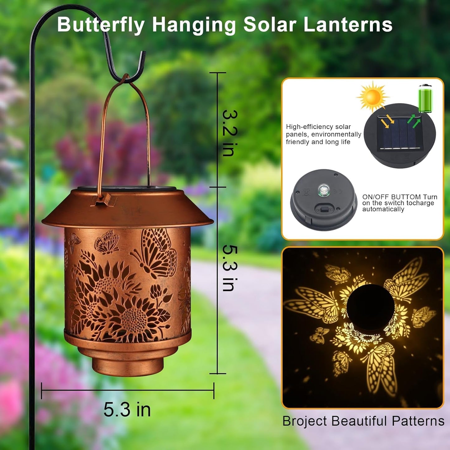 Solar Lantern Outdoor Hanging Lights Gifts For Women Mom Metal Garden Decor Outside Waterproof Led Lanterns For Patio(Butterfly-2Pack)