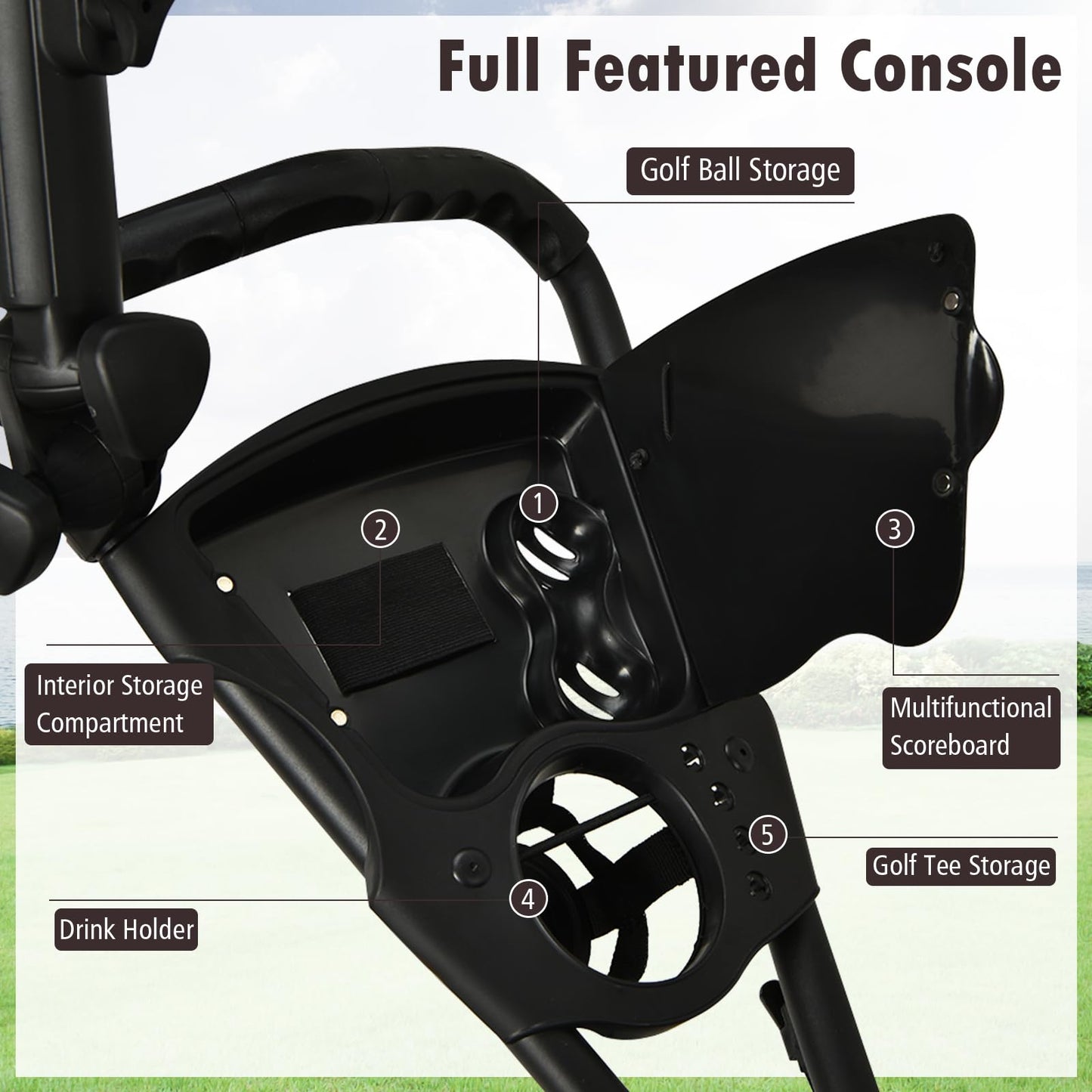 ULTIMATE 3 Wheel Golf Push Cart, Aluminum Folding Golf Walking Push Cart w/Elastic Strap, Umbrella & Cup Holder, Scoreboard Storage, Insulated Storage Bag, Adjustable Handle & Foot Brake (Gray)