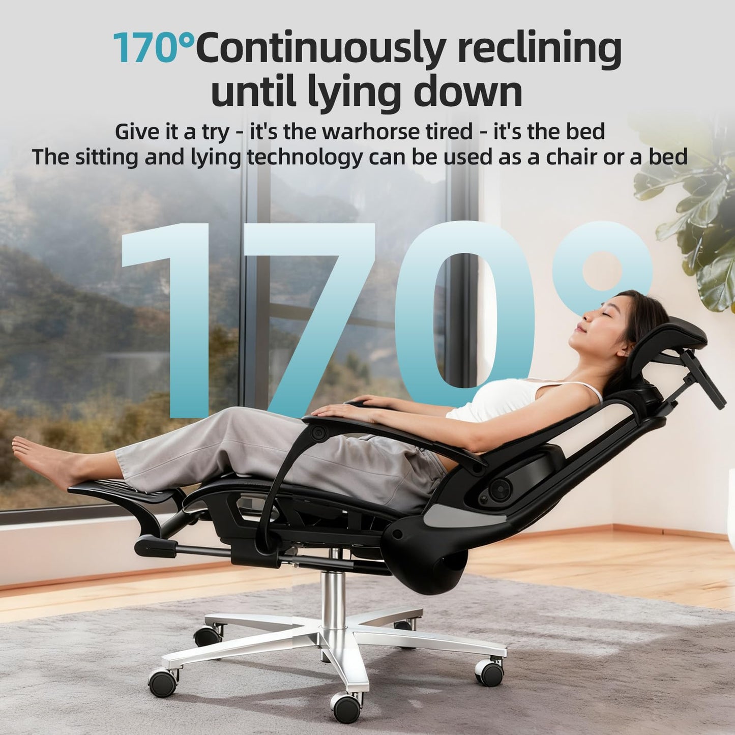 Ergonomic Office Chair with Footrest & Adjustable Massage Lumbar Support – 5D Headrest, 90-160° Recline Mesh Chair for Home Office/Gaming, Heavy Duty Big and Tall 400LBS Capacity, Black