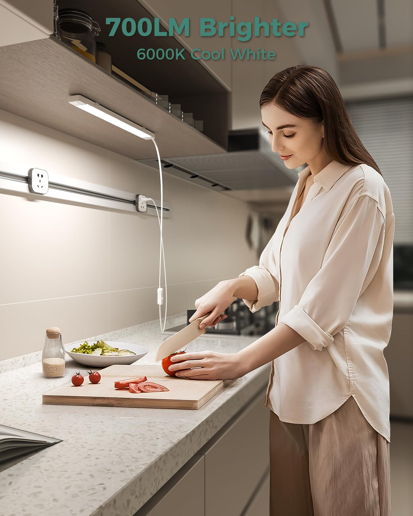 Asoko 16 Inch Under Cabinet Lights Plug And Play Under Counter Lighting 6000K Cool White With 700Lm Bright Etl Light Bar With On/Off Switch For Kitchen  Desk Workbench-2 Pack