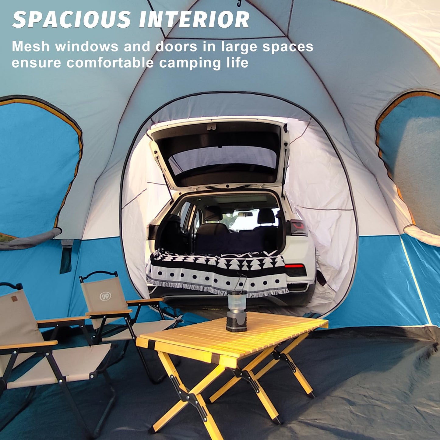 UNP SUV Dome Tent for Camping, Outdoor 6 Person Car Camping Tent, Easy Set Up SUV Tailgate Tent with Rainfly 10' x 10' Vehicle Camping Tent