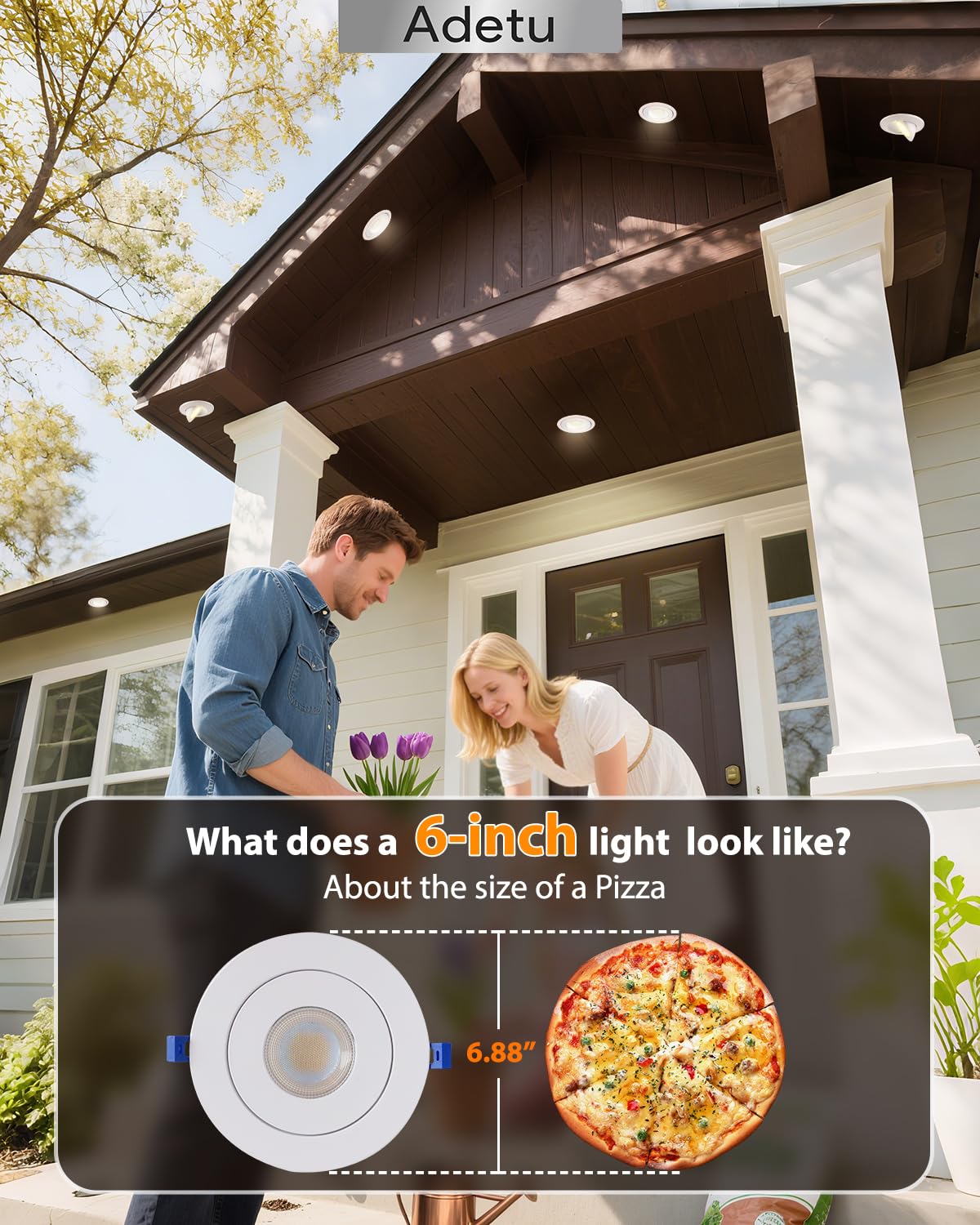 Adetu Led Recessed Lighting 6 Inch  360?90?Adjustable Directional Gimbal 6 Inch Led Recessed Light  2700K-5000K 5Cct Dimmable Retrofit Eyeball Can Recessed Lights With Jbox  Et (White  6 Pack)
