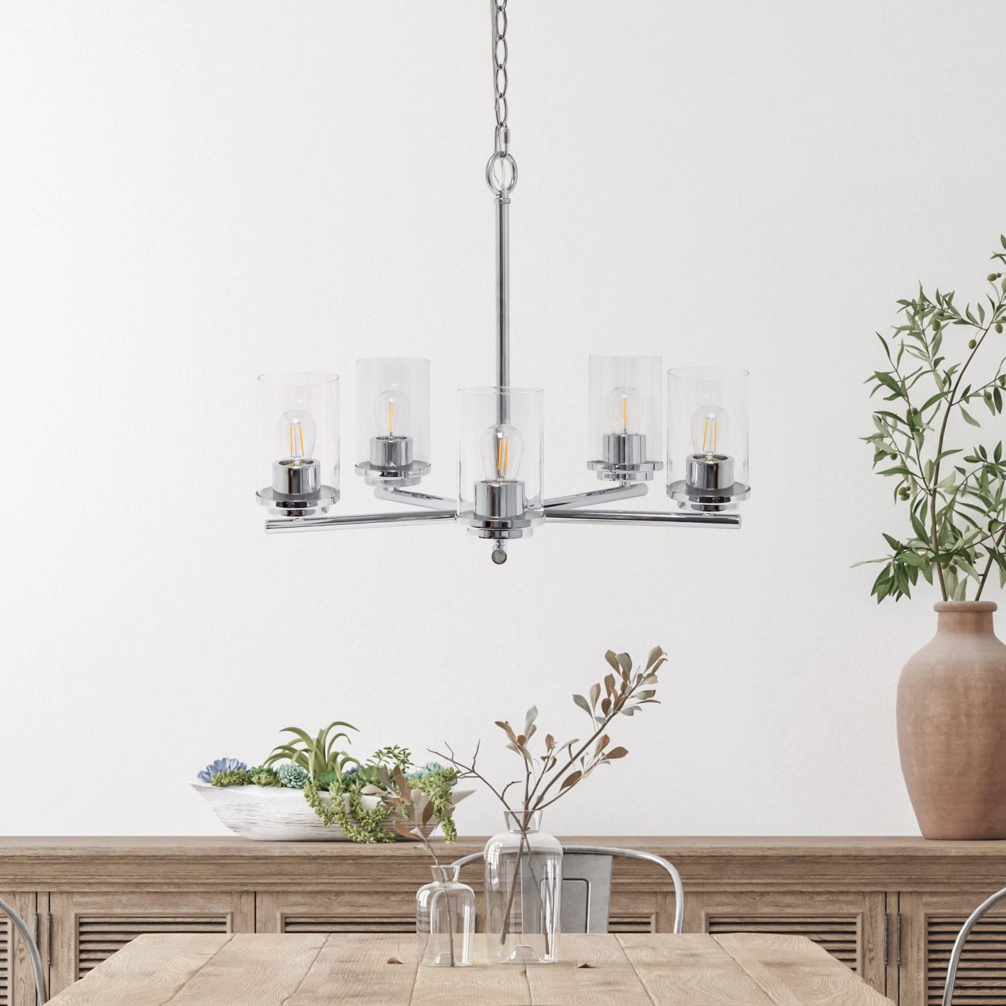 Elegant Designs 5-Light Chandelier, Chrome, 20.5in Metal & Glass, Model PT1019-CHR, Vintage Modern Design for Kitchen, Living Room, Dining Room